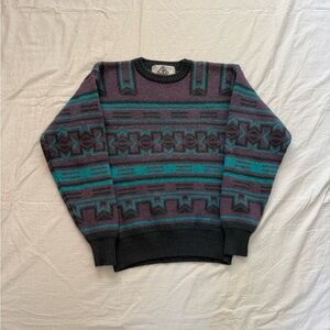 Vintage thick knit heavyweight patterned wool sweater womens XS/S